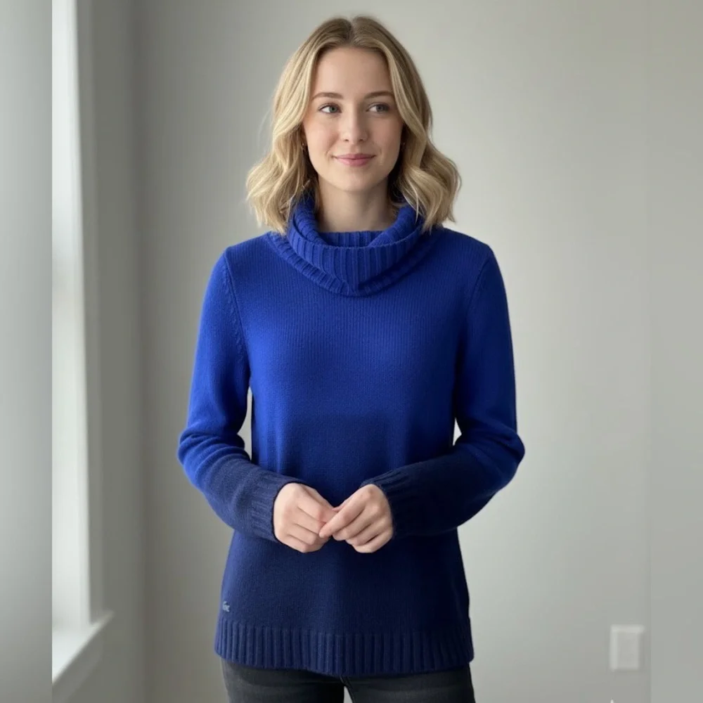 ❌SOLD❌ LACOSTE Women’s Wool-Cashmere Blend Ombré Turtleneck Sweater - X-Small - Picture 6 of 6